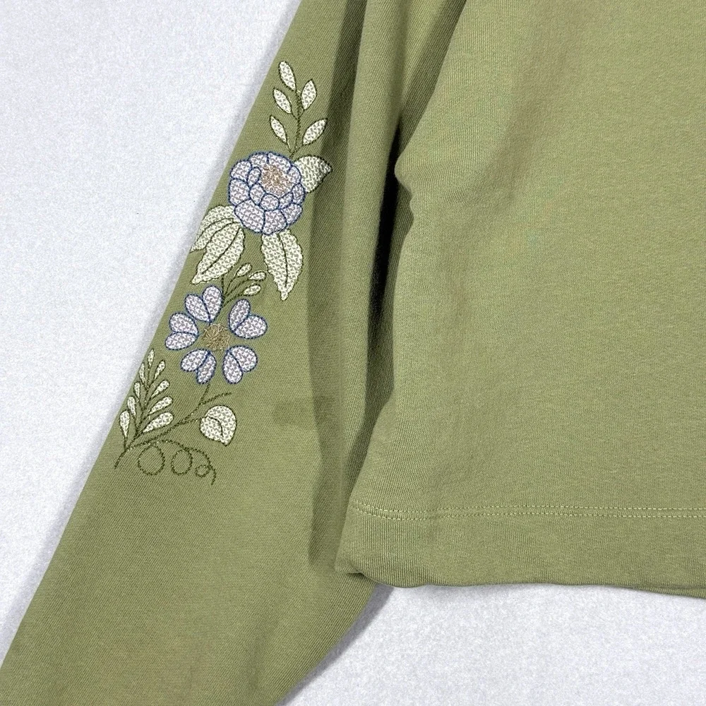 Anthropologie Top Womens Medium Floral Embroidered Sweatshirt Boxy Cropped Boho - Picture 8 of 12
